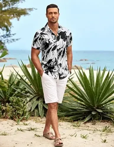 COOFANDY Mens Hawaiian Shirt Short Sleeve Button Down Shirts Tropical Summer Beach Shirts Casual Floral Aloha Shirts - 3