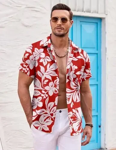 COOFANDY Mens Hawaiian Shirt Short Sleeve Button Down Shirts Tropical Summer Beach Shirts Casual Floral Aloha Shirts - 3