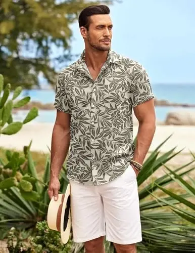 COOFANDY Mens Hawaiian Shirt Short Sleeve Button Down Shirts Tropical Summer Beach Shirts Casual Floral Aloha Shirts - 4