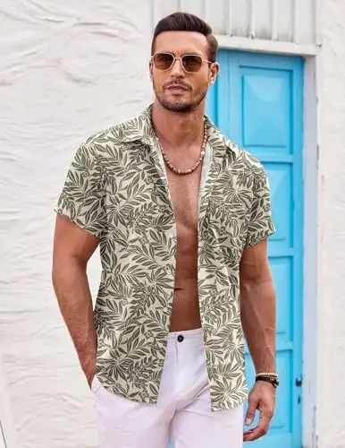 COOFANDY Mens Hawaiian Shirt Short Sleeve Button Down Shirts Tropical Summer Beach Shirts Casual Floral Aloha Shirts - 5