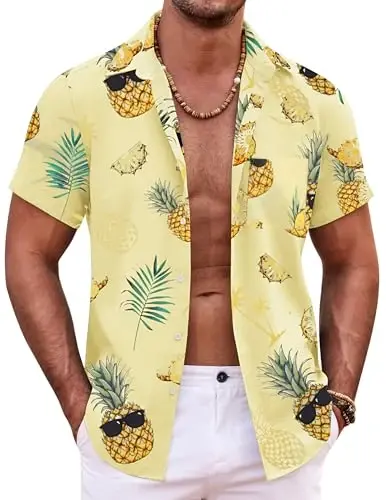 COOFANDY Mens Hawaiian Shirt Short Sleeve Button Down Shirts Tropical Summer Beach Shirts Casual Floral Aloha Shirts - 1
