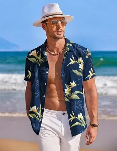 COOFANDY Mens Hawaiian Shirt Short Sleeve Button Down Shirts Tropical Summer Beach Shirts Casual Floral Aloha Shirts - 2