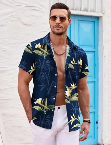 COOFANDY Mens Hawaiian Shirt Short Sleeve Button Down Shirts Tropical Summer Beach Shirts Casual Floral Aloha Shirts - 5