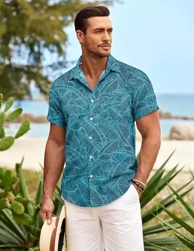COOFANDY Mens Hawaiian Shirt Short Sleeve Button Down Shirts Tropical Summer Beach Shirts Casual Floral Aloha Shirts - 4