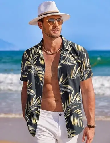 COOFANDY Mens Hawaiian Shirt Short Sleeve Button Down Shirts Tropical Summer Beach Shirts Casual Floral Aloha Shirts - 2