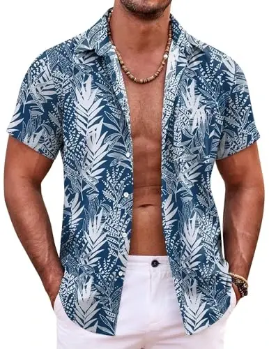 COOFANDY Mens Hawaiian Shirt Short Sleeve Button Down Shirts Tropical Summer Beach Shirts Casual Floral Aloha Shirts 