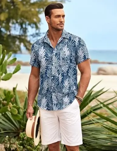 COOFANDY Mens Hawaiian Shirt Short Sleeve Button Down Shirts Tropical Summer Beach Shirts Casual Floral Aloha Shirts - 3