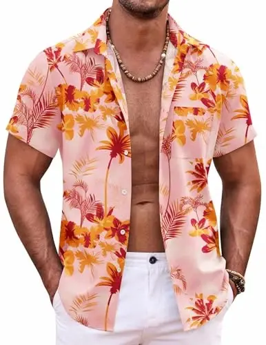 COOFANDY Mens Hawaiian Shirt Short Sleeve Button Down Shirts Tropical Summer Beach Shirts Casual Floral Aloha Shirts 