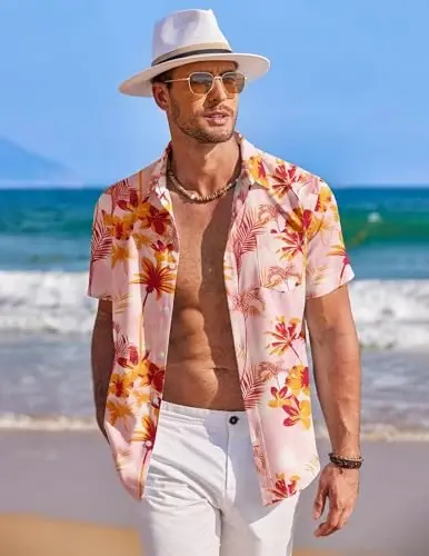 COOFANDY Mens Hawaiian Shirt Short Sleeve Button Down Shirts Tropical Summer Beach Shirts Casual Floral Aloha Shirts - 2
