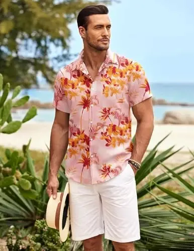 COOFANDY Mens Hawaiian Shirt Short Sleeve Button Down Shirts Tropical Summer Beach Shirts Casual Floral Aloha Shirts - 4