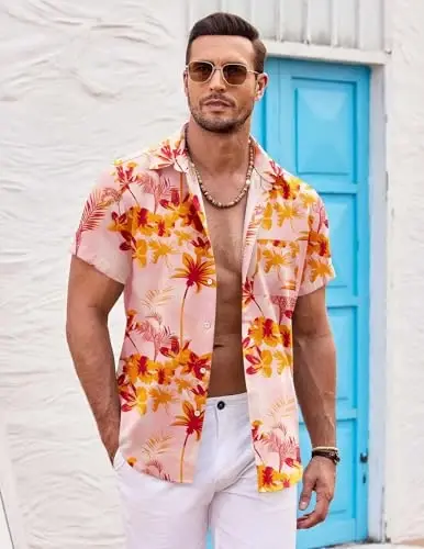 COOFANDY Mens Hawaiian Shirt Short Sleeve Button Down Shirts Tropical Summer Beach Shirts Casual Floral Aloha Shirts - 5