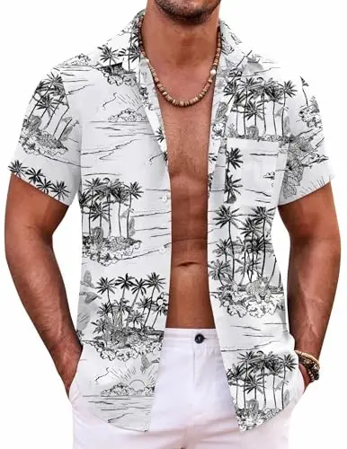 COOFANDY Mens Hawaiian Shirt Short Sleeve Button Down Shirts Tropical Summer Beach Shirts Casual Floral Aloha Shirts 