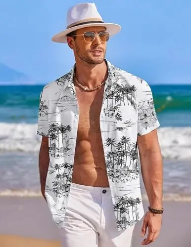 COOFANDY Mens Hawaiian Shirt Short Sleeve Button Down Shirts Tropical Summer Beach Shirts Casual Floral Aloha Shirts - 2
