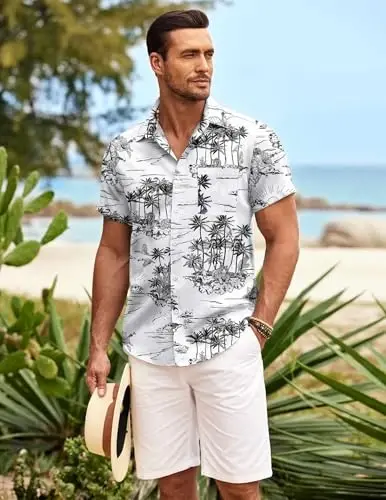 COOFANDY Mens Hawaiian Shirt Short Sleeve Button Down Shirts Tropical Summer Beach Shirts Casual Floral Aloha Shirts - 4