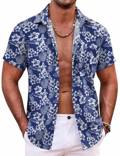 COOFANDY Mens Hawaiian Shirt Short Sleeve Button Down Shirts Tropical Summer Beach Shirts Casual Floral Aloha Shirts 