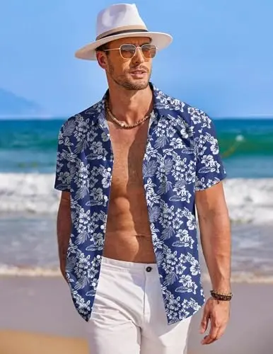 COOFANDY Mens Hawaiian Shirt Short Sleeve Button Down Shirts Tropical Summer Beach Shirts Casual Floral Aloha Shirts - 2