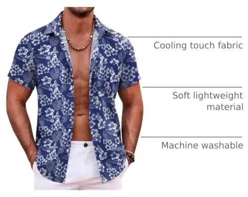 COOFANDY Mens Hawaiian Shirt Short Sleeve Button Down Shirts Tropical Summer Beach Shirts Casual Floral Aloha Shirts - 4