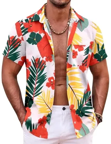 COOFANDY Mens Hawaiian Shirt Short Sleeve Button Down Shirts Tropical Summer Beach Shirts Casual Floral Aloha Shirts 