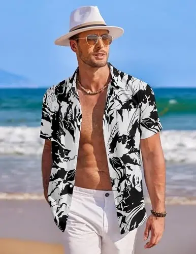 COOFANDY Mens Hawaiian Shirt Short Sleeve Button Down Shirts Tropical Summer Beach Shirts Casual Floral Aloha Shirts - 2