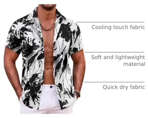 COOFANDY Mens Hawaiian Shirt Short Sleeve Button Down Shirts Tropical Summer Beach Shirts Casual Floral Aloha Shirts - 4