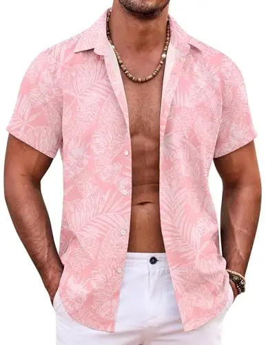 COOFANDY Mens Hawaiian Shirt Short Sleeve Button Down Shirts Tropical Summer Beach Shirts Casual Floral Aloha Shirts 