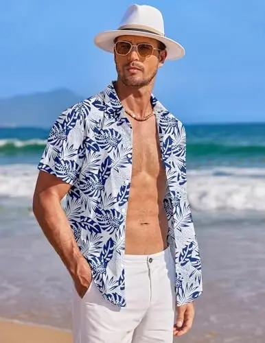 COOFANDY Mens Hawaiian Shirt Short Sleeve Button Down Shirts Tropical Summer Beach Shirts Casual Floral Aloha Shirts - COOFANDY (1)