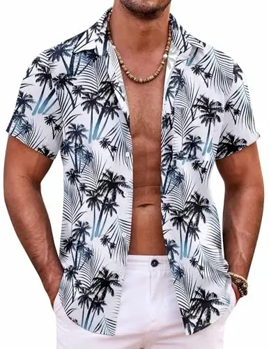 COOFANDY Mens Hawaiian Shirt Short Sleeve Button Down Shirts Tropical Summer Beach Shirts Casual Floral Aloha Shirts 