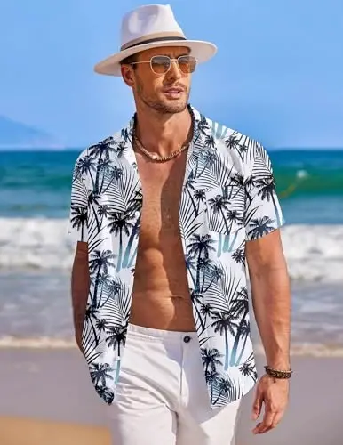 COOFANDY Mens Hawaiian Shirt Short Sleeve Button Down Shirts Tropical Summer Beach Shirts Casual Floral Aloha Shirts - 2