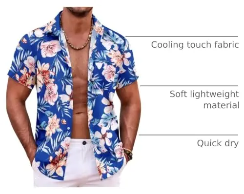 COOFANDY Mens Hawaiian Shirt Short Sleeve Button Down Shirts Tropical Summer Beach Shirts Casual Floral Aloha Shirts - 4