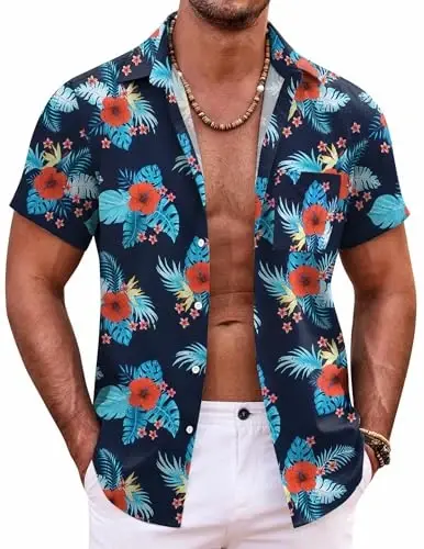 COOFANDY Mens Hawaiian Shirt Short Sleeve Button Down Shirts Tropical Summer Beach Shirts Casual Floral Aloha Shirts 