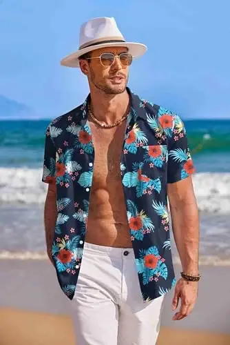 COOFANDY Mens Hawaiian Shirt Short Sleeve Button Down Shirts Tropical Summer Beach Shirts Casual Floral Aloha Shirts - 2