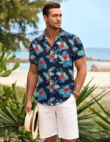 COOFANDY Mens Hawaiian Shirt Short Sleeve Button Down Shirts Tropical Summer Beach Shirts Casual Floral Aloha Shirts - 3