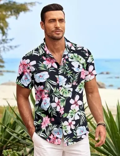 COOFANDY Mens Hawaiian Shirt Short Sleeve Button Down Shirts Tropical Summer Beach Shirts Casual Floral Aloha Shirts - 3