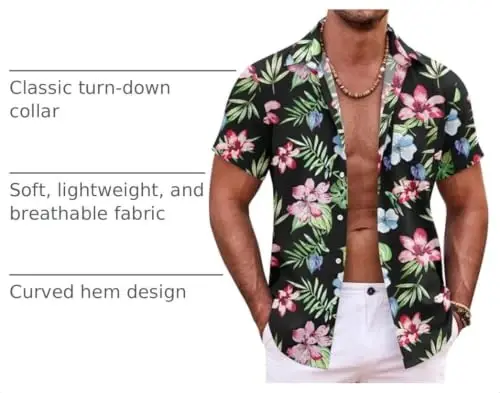 COOFANDY Mens Hawaiian Shirt Short Sleeve Button Down Shirts Tropical Summer Beach Shirts Casual Floral Aloha Shirts - 4
