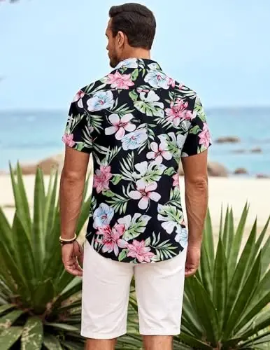 COOFANDY Mens Hawaiian Shirt Short Sleeve Button Down Shirts Tropical Summer Beach Shirts Casual Floral Aloha Shirts - 5