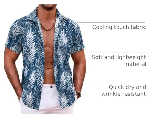 COOFANDY Mens Hawaiian Shirt Short Sleeve Button Down Shirts Tropical Summer Beach Shirts Casual Floral Aloha Shirts - 4
