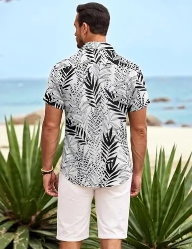 COOFANDY Mens Hawaiian Shirt Short Sleeve Button Down Shirts Tropical Summer Beach Shirts Casual Floral Aloha Shirts - 5