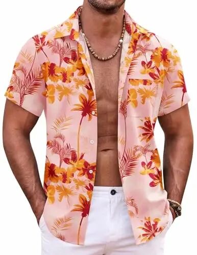 COOFANDY Mens Hawaiian Shirt Short Sleeve Button Down Shirts Tropical Summer Beach Shirts Casual Floral Aloha Shirts - COOFANDY