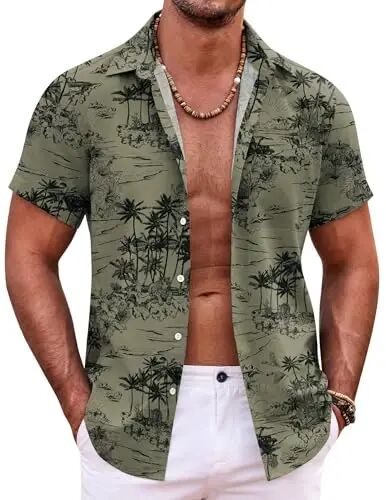 COOFANDY Mens Hawaiian Shirt Short Sleeve Button Down Shirts Tropical Summer Beach Shirts Casual Floral Aloha Shirts - COOFANDY