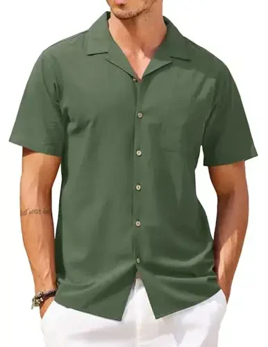 COOFANDY Mens Hawaiian Shirt Short Sleeve Buttoon Down Shirts Casual Tropical Floral Summer Linen Shirts - COOFANDY
