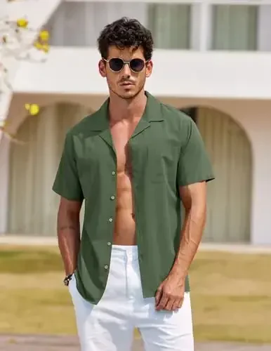 COOFANDY Mens Hawaiian Shirt Short Sleeve Buttoon Down Shirts Casual Tropical Floral Summer Linen Shirts - 2