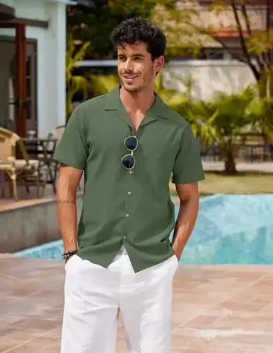 COOFANDY Mens Hawaiian Shirt Short Sleeve Buttoon Down Shirts Casual Tropical Floral Summer Linen Shirts - 3