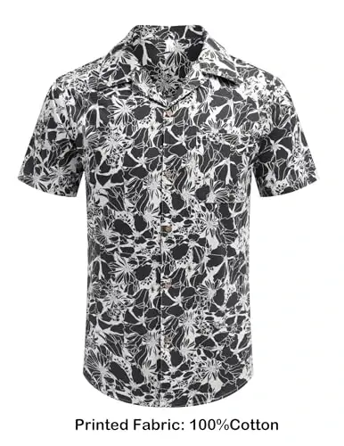 COOFANDY Mens Hawaiian Shirt Short Sleeve Buttoon Down Shirts Casual Tropical Floral Summer Linen Shirts - MODAZONE (1)
