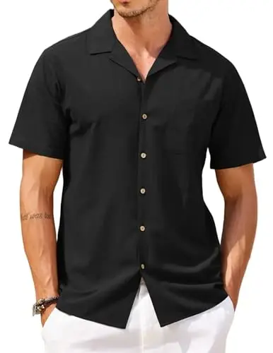 COOFANDY Mens Hawaiian Shirt Short Sleeve Buttoon Down Shirts Casual Tropical Floral Summer Linen Shirts - 1