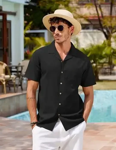 COOFANDY Mens Hawaiian Shirt Short Sleeve Buttoon Down Shirts Casual Tropical Floral Summer Linen Shirts - MODAZONE (1)