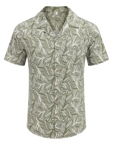 COOFANDY Mens Hawaiian Shirt Short Sleeve Buttoon Down Shirts Casual Tropical Floral Summer Linen Shirts - COOFANDY (1)