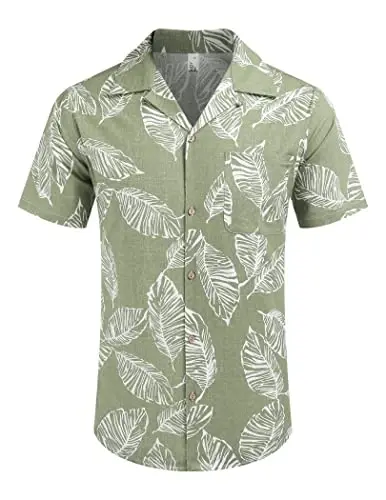 COOFANDY Mens Hawaiian Shirt Short Sleeve Buttoon Down Shirts Casual Tropical Floral Summer Linen Shirts - 2