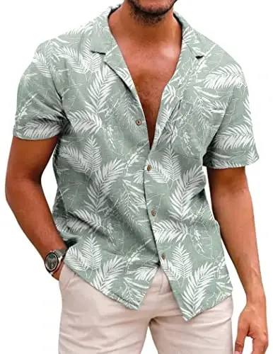 COOFANDY Mens Hawaiian Shirt Short Sleeve Buttoon Down Shirts Casual Tropical Floral Summer Linen Shirts - 1