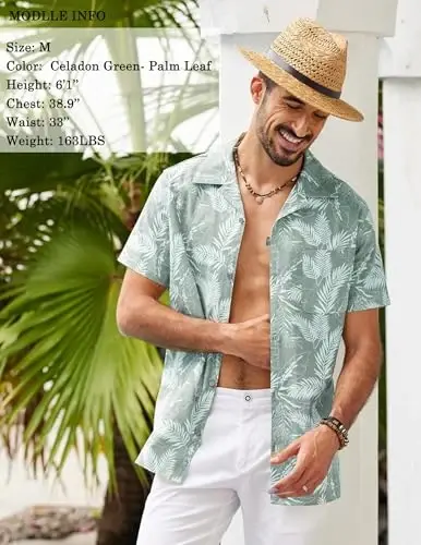 COOFANDY Mens Hawaiian Shirt Short Sleeve Buttoon Down Shirts Casual Tropical Floral Summer Linen Shirts - COOFANDY (1)