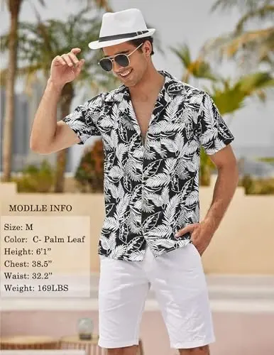 COOFANDY Mens Hawaiian Shirt Short Sleeve Buttoon Down Shirts Casual Tropical Floral Summer Linen Shirts - 3